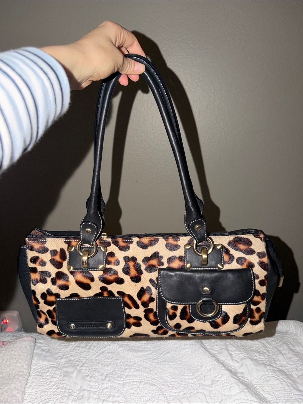 Leopard Print Shoulder Bag with Black Accents